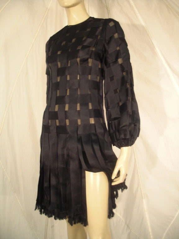 1960s Galanos Basket-Woven Silk Ribbon Dress w/ CarWash Skirt In Excellent Condition In Gresham, OR