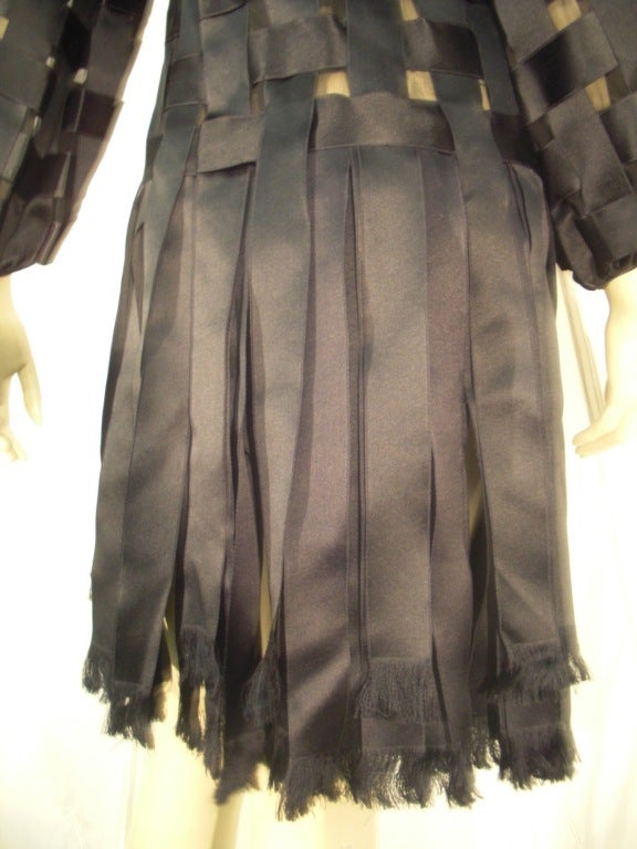 1960s Galanos Basket-Woven Silk Ribbon Dress w/ CarWash Skirt 2