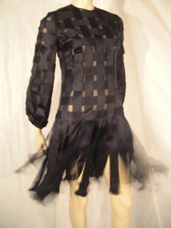 1960s Galanos Basket-Woven Silk Ribbon Dress w/ CarWash Skirt 4