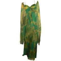 1970s Galanos Silk Chiffon Print Gown with Chiffon Overlay