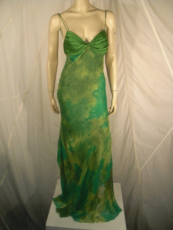 Black 1970s Galanos Silk Chiffon Print Gown with Chiffon Overlay