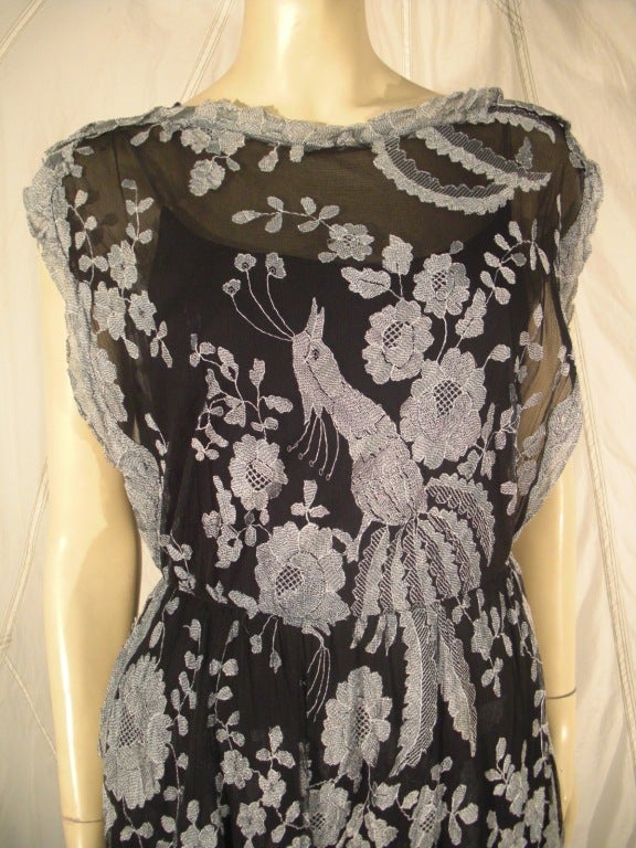 1960s James Galanos Embroidered Tulle Tabard-Style Cocktail Dress 2