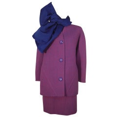 1980s Galanos Wool Dress and Coat Ensemble with Dramatic Faille Foulard 3