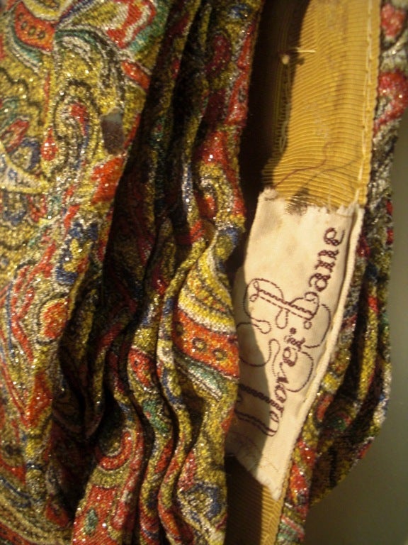 1960s Paisley Lurex Cocktail Dress w/ Matching Jeweled Turban In Good Condition In Gresham, OR