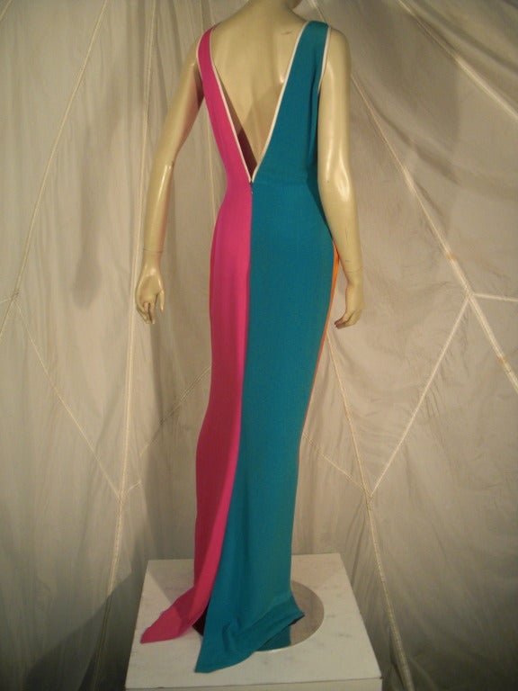 1980s Galanos Silk ColorBlock Gown with Plunging Back In Excellent Condition In Gresham, OR