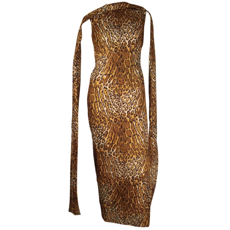 1960s Mr. Blackwell Leopard Print Silk Fitted Column with Foulard at ...