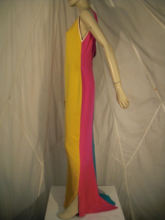 Women's 1980s Galanos Silk ColorBlock Gown with Plunging Back