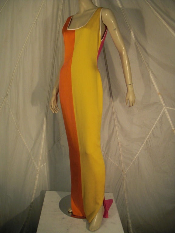 1980s Galanos Silk ColorBlock Gown with Plunging Back 1