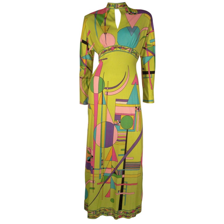 1960s Maurice Abstract Geometric Print Maxi Dress