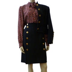 Vintage Yves Saint Laurent 1970s Wool Military Skirt Suit