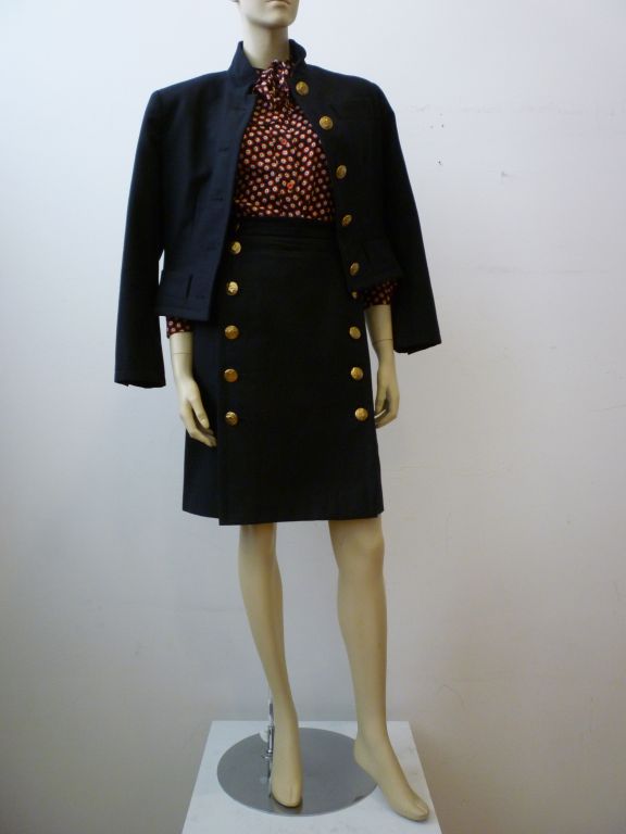 Yves Saint Laurent 1970s Wool Military Skirt Suit