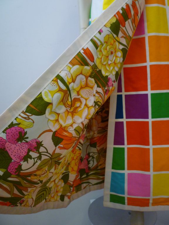 These two pieces look great together, but can be purchased separately: <br />
<br />
1960s cotton Pop Art skirt in brightly colored squares and edged in white grosgrain ribbon reverses to a brightly colored Lilly Pulitzer-esque print.  Skirt is a