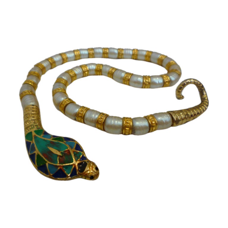 60s Egyptian Revival Style Snake Necklace - Hattie Carnegie