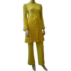 Vintage 1960s Mod Crochet Pantsuit in Canary Yellow