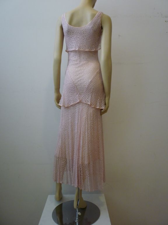 Women's 1930s Pink Eyelet Tulle Lace Gown with Peplum
