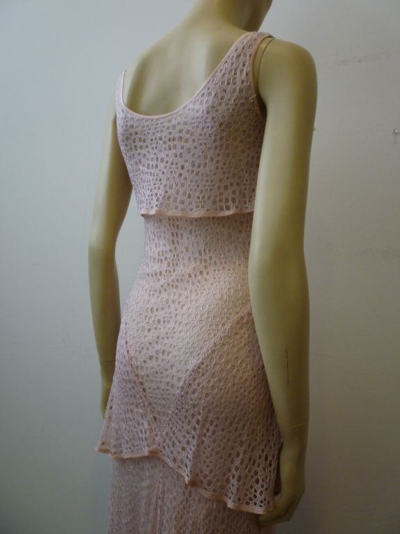 1930s Pink Eyelet Tulle Lace Gown with Peplum 1