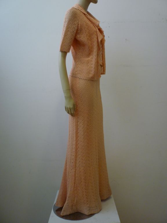 Brown 1930s Gorgeous Crochet Gown and Jacket