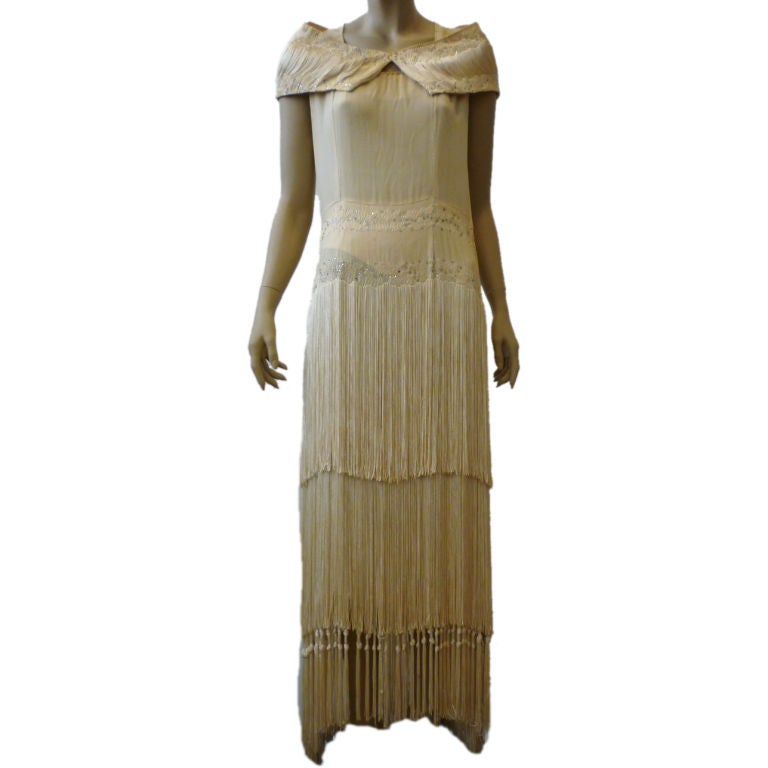 Statuesque 1920s Fringed Wedding Gown