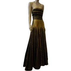 Antique 30s Silk and Lamé Stripe Strapless Gown