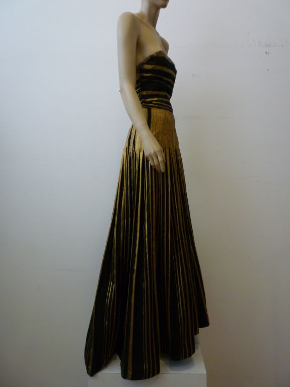 30s Silk and Lamé Stripe Strapless Gown