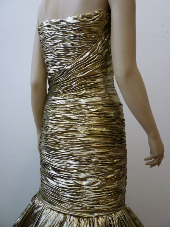 Women's Incredible 1980s Ruched Gold Lamé Bubble Gown