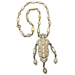 Elegant 1930s Rhinestone Paste Pendant with Drops 4
