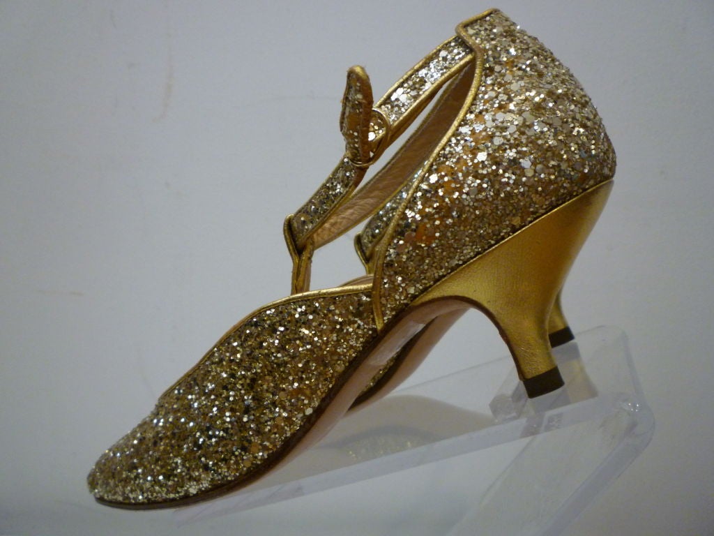 Maud Frizon 80s T-Strap Glitter Kitten Heels 1