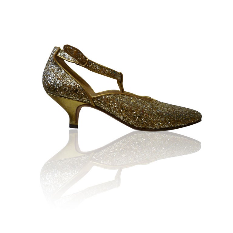 Maud Frizon 80s T-Strap Glitter Kitten Heels