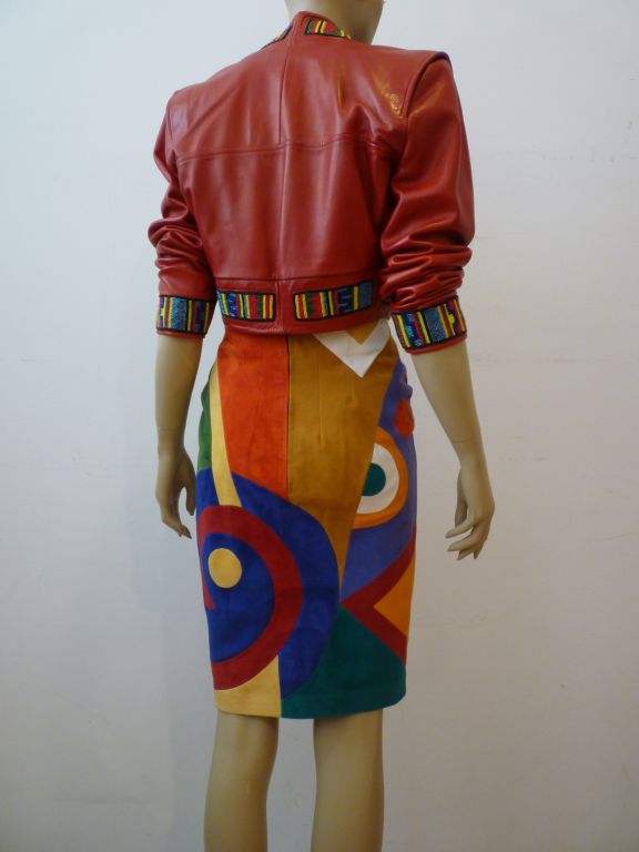 Women's Jean-Claude Jitrois Pop-Art Suede Skirt and Beaded Bolero