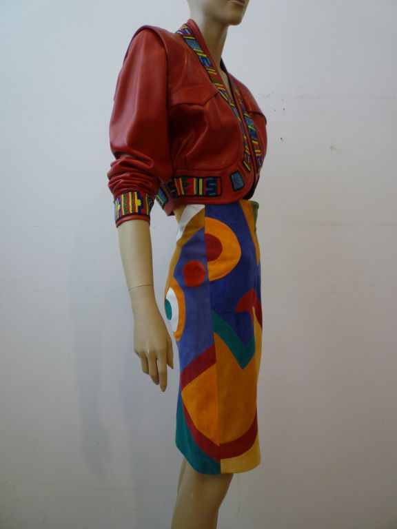 Jean-Claude Jitrois Pop-Art Suede Skirt and Beaded Bolero 1