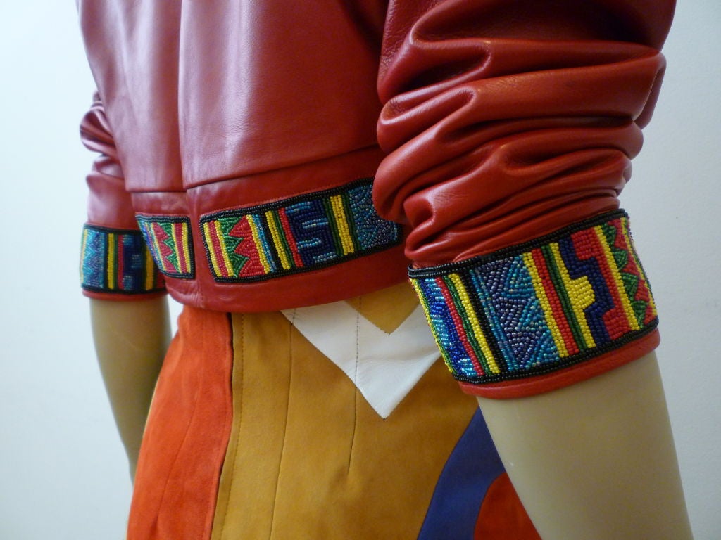 Jean-Claude Jitrois Pop-Art Suede Skirt and Beaded Bolero 2