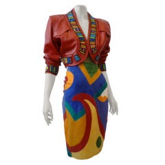 Jean-Claude Jitrois Pop-Art Suede Skirt and Beaded Bolero
