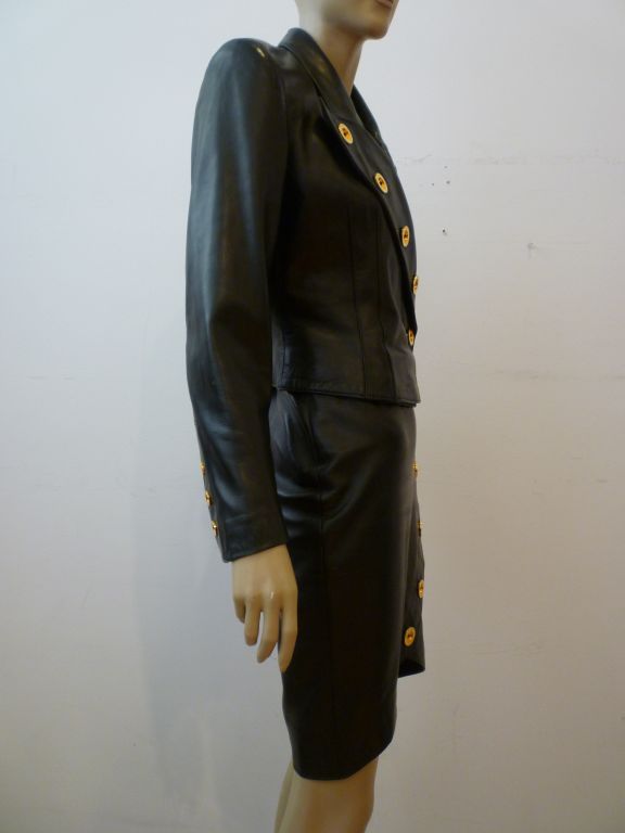 Women's Jean-Claude Jitrois Sculpted 1980s Leather Skirt Suit