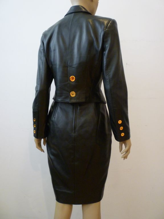 Jean-Claude Jitrois Sculpted 1980s Leather Skirt Suit 1