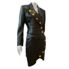 Vintage Jean-Claude Jitrois Sculpted 1980s Leather Skirt Suit