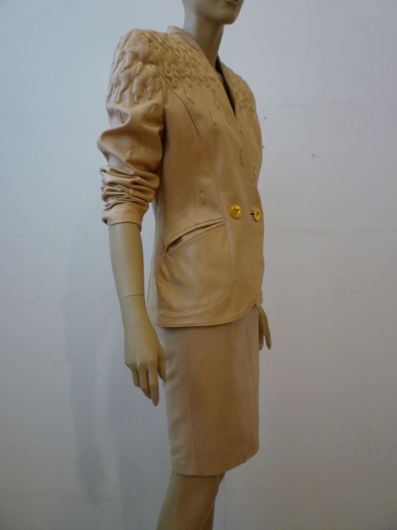 Jean-Claude Jitrois Incredible 80s Beige Trapunto Leather Suit