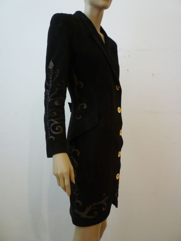 Women's Jean-Claude Jitrois 80s Suede Coat Dress with Sheer Insets