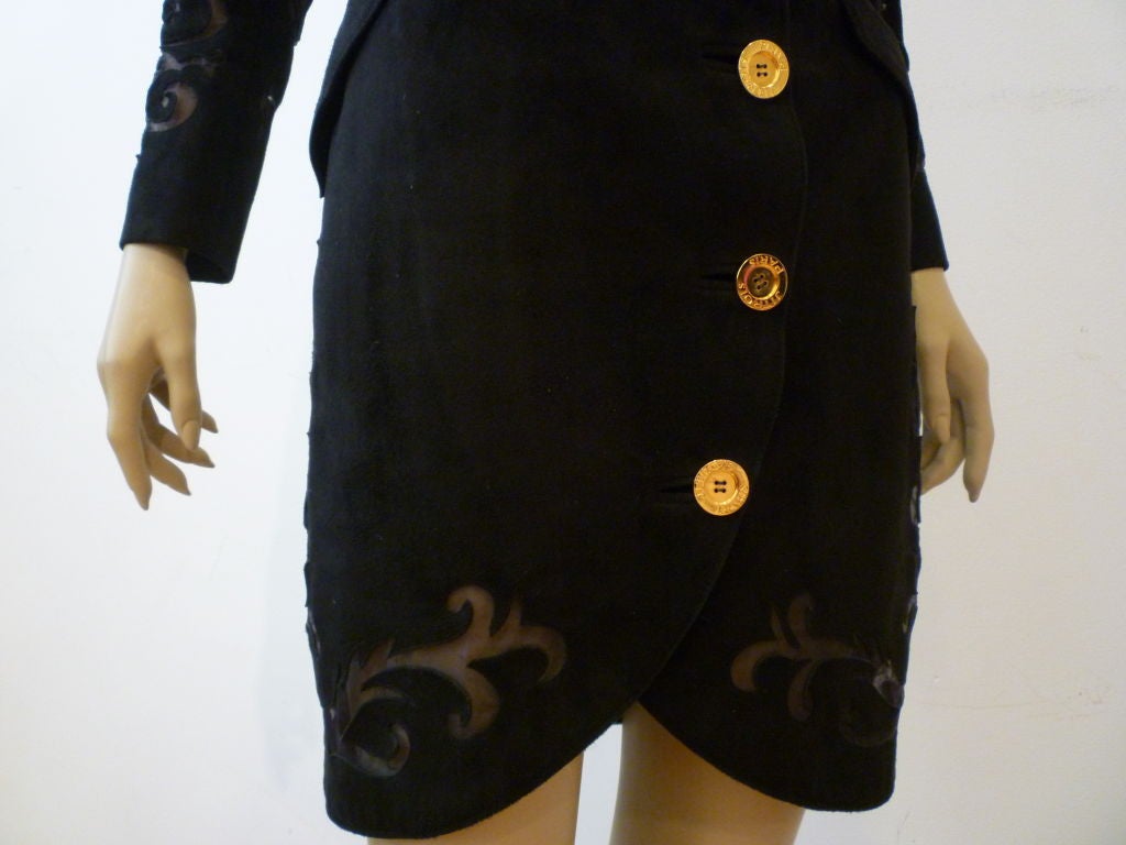 Jean-Claude Jitrois 80s Suede Coat Dress with Sheer Insets 3