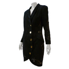 Vintage Jean-Claude Jitrois 80s Suede Coat Dress with Sheer Insets