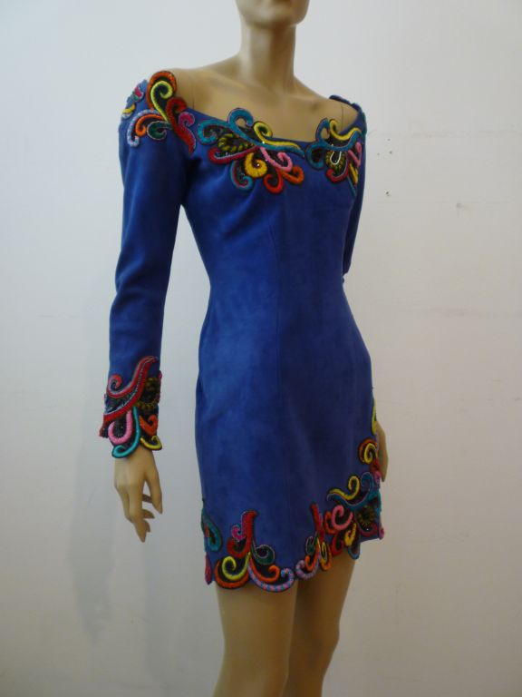 Women's Jean-Claude Jitrois Suede Mini with Embroidered Applique