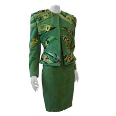 Jean-Claude Jitrois Suede Skirt Suit w/ Embroidered Applique