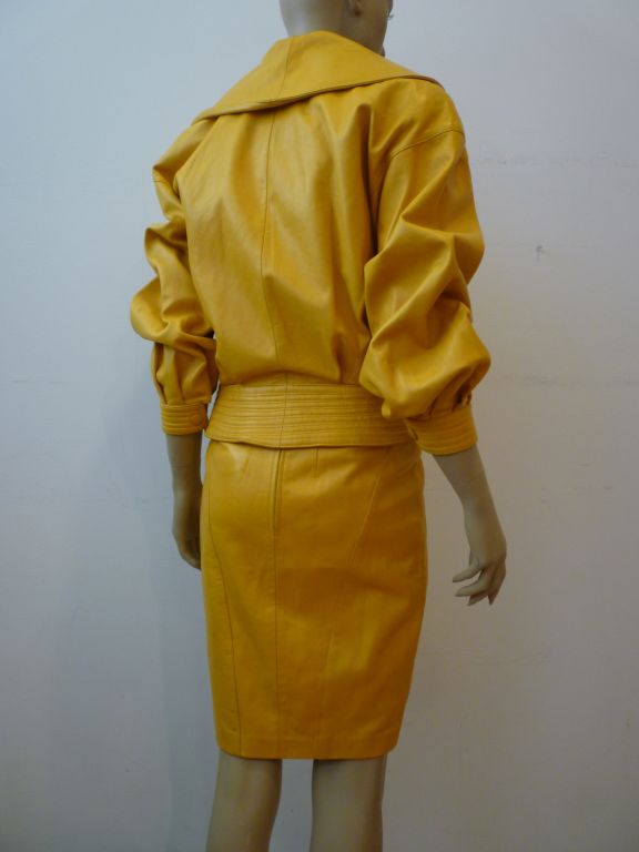 Women's Jean Claude Jitrois Rich Yellow Leather  Suit w/ Shawl Collar