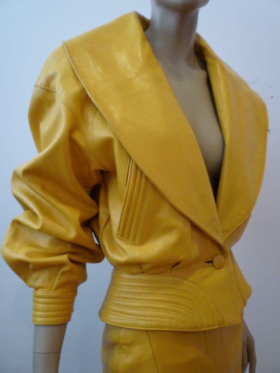 Jean Claude Jitrois Rich Yellow Leather  Suit w/ Shawl Collar 1