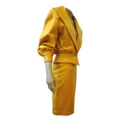 Vintage Jean Claude Jitrois Rich Yellow Leather  Suit w/ Shawl Collar