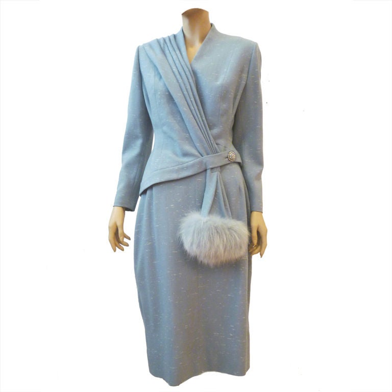 Lilli Ann 1958 Suit w/ Asymmetrical Jacket and Fox Trim