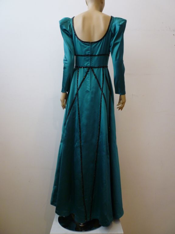 Blue Stavropoulos 70s Satin Gown with Jet Bead Trim