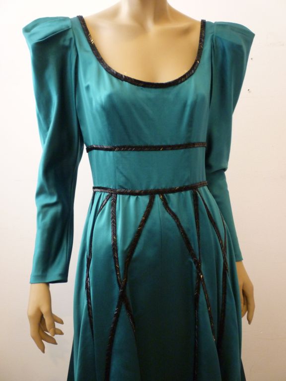 Stavropoulos 70s Satin Gown with Jet Bead Trim 2
