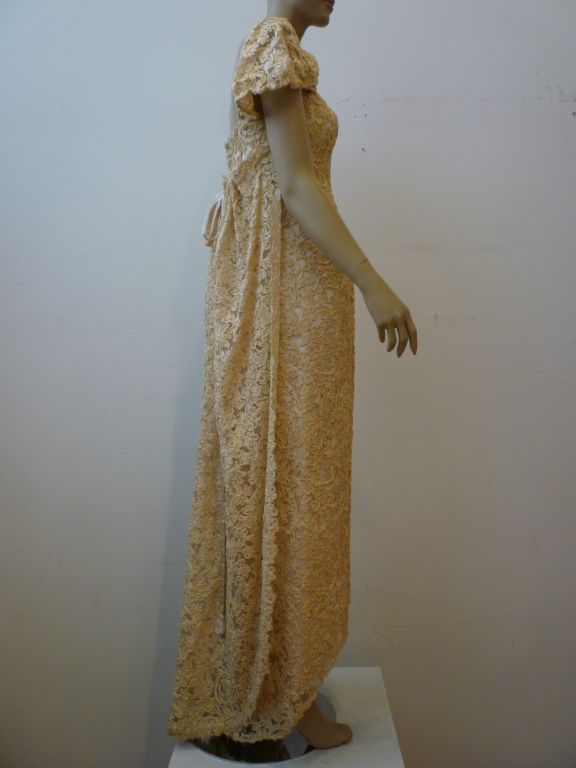 Women's James Galanos 60s Ribbon Embroidered Lace Gown