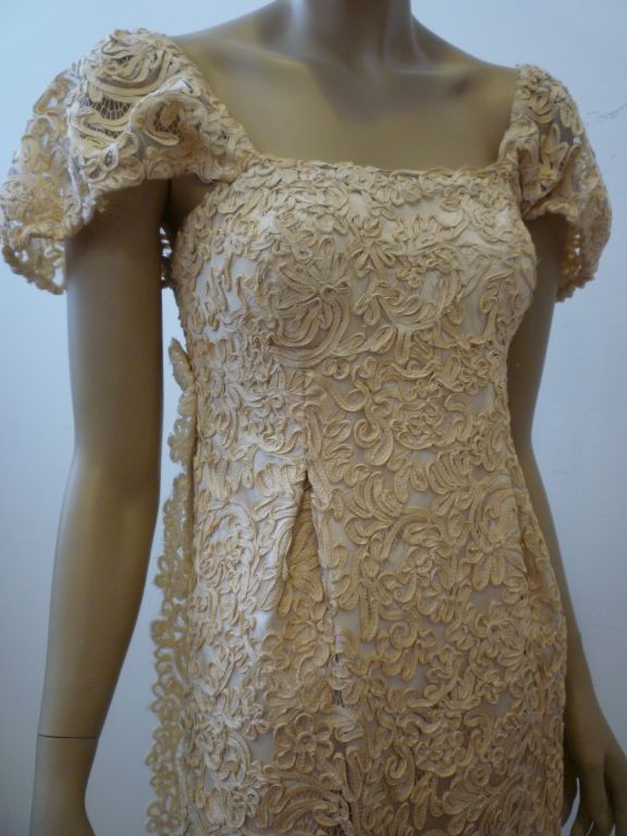 James Galanos 60s Ribbon Embroidered Lace Gown 3