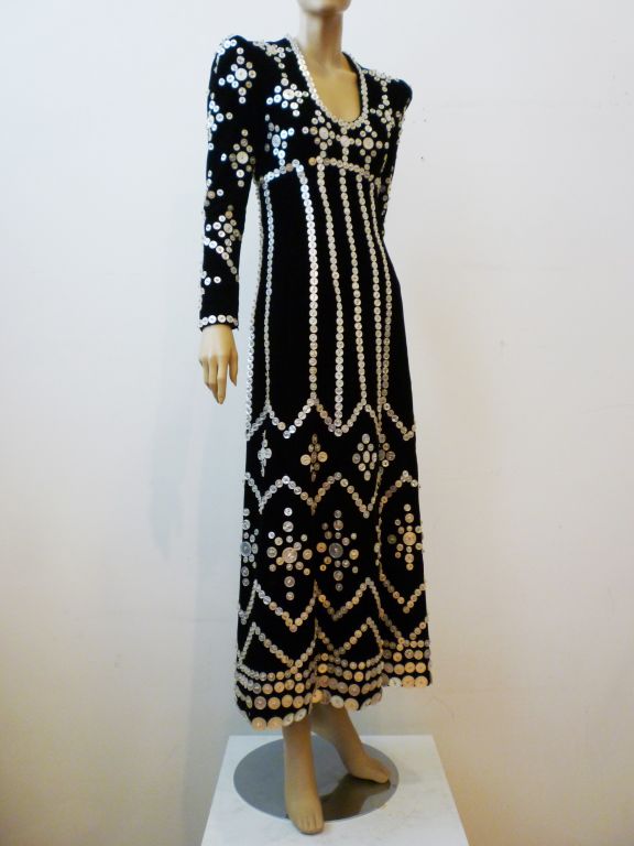 Giorgio - Beverly Hills 70s Velvet and Button Embellished Gown 6